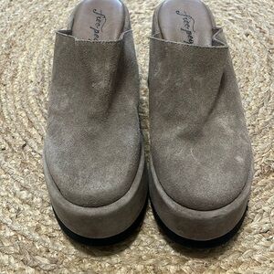 Free People Taupe Suede Platform Mules